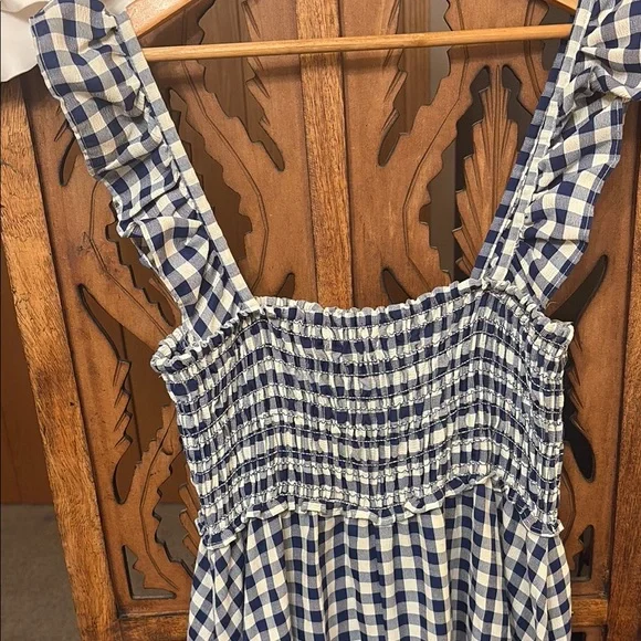 Max Studio Navy and White Gingham Smocked Maxi Dress - Picture 6 of 7